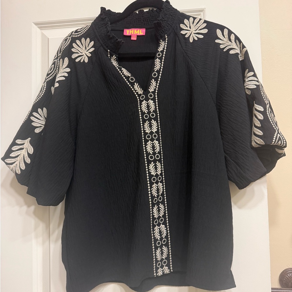Black Embroidered Women's Top